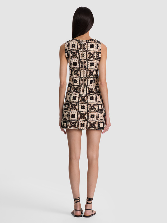 BLACK/MULTI-CLYDE CROCHET MINI DRESS