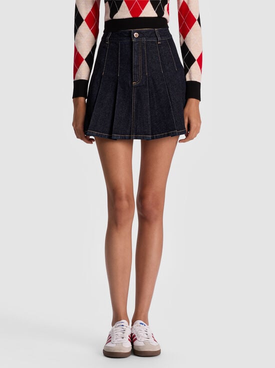 DARK RINSE-SUZIE DENIM PLEATED MINI SKIRT