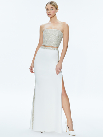 CERESI EMBELLISHED CROP TOP + MARILYNN EMBELLISHED MAXI SKIRT