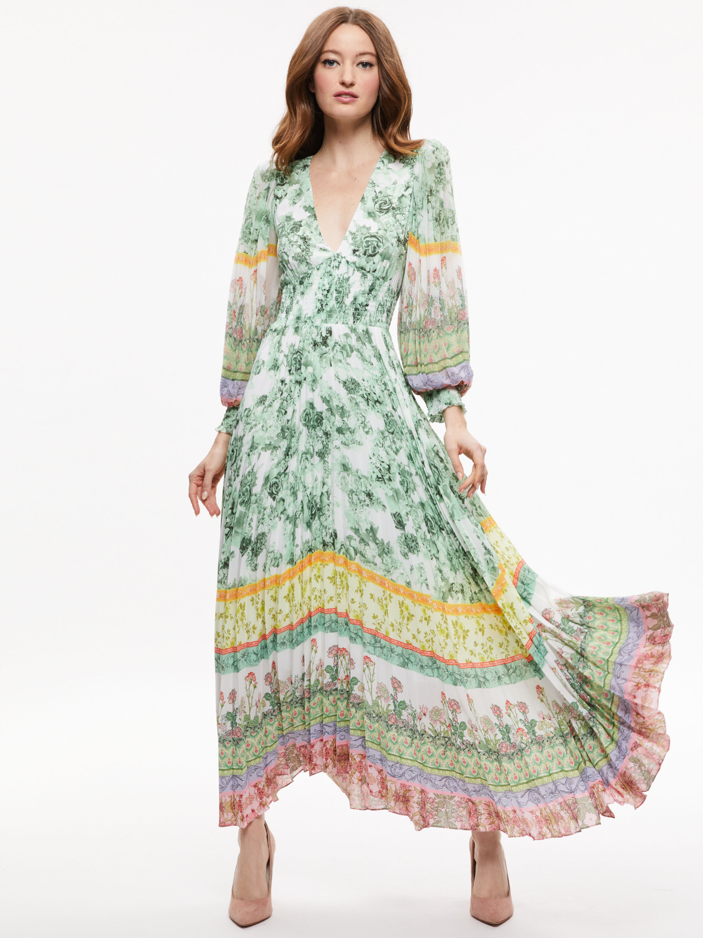 Sion Sunburst Pleated Maxi Dress In Efflorescent Alice Olivia