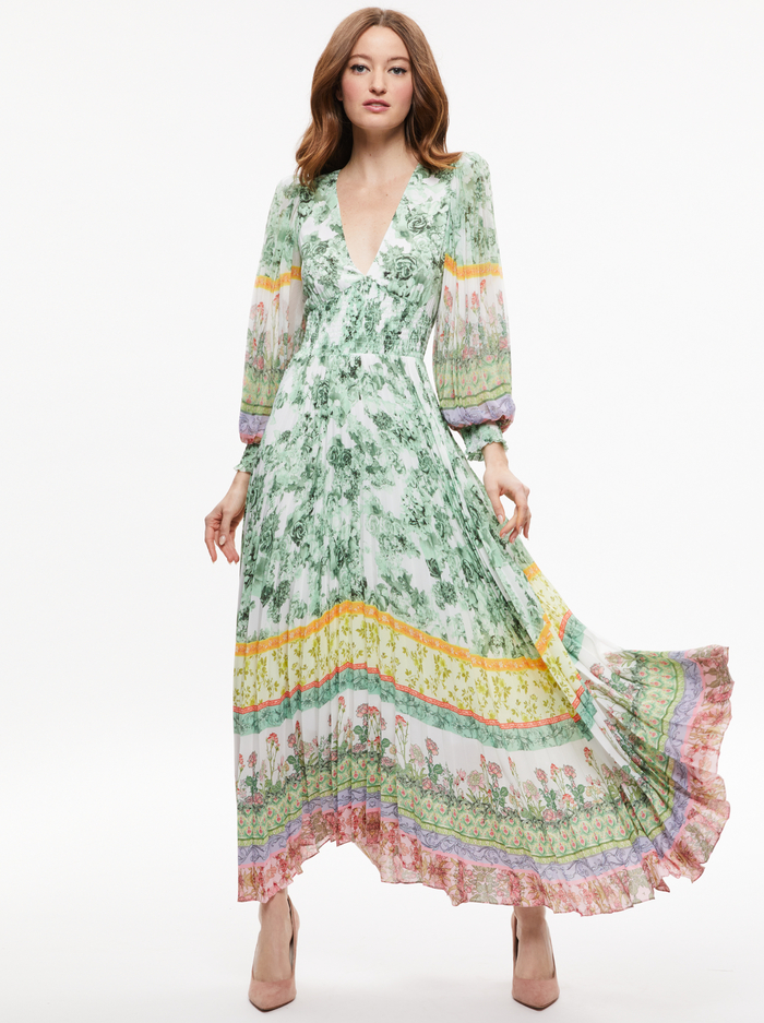 SION SUNBURST PLEATED MAXI DRESS - EFFLORESCENT - Alice And Olivia