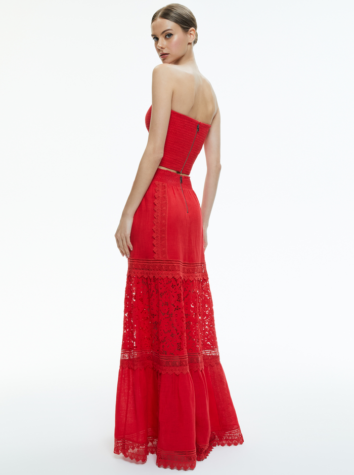 PENELOPE SMOCKED STRAPLESS CROP TOP - BRIGHT RUBY image 2 - Alice And Olivia