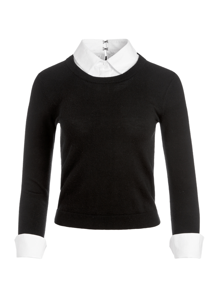 Porla Collared Sweater In Black/white Alice + Olivia