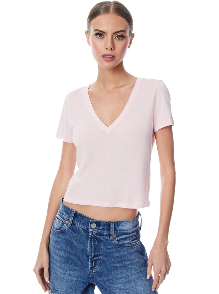 CINDY CLASSIC CROPPED V-NECK TEE - PETAL - Alice And Olivia