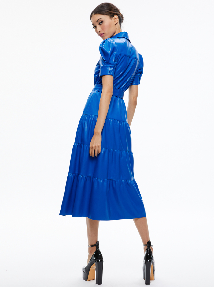 MIRANDA VEGAN LEATHER TIERED DRESS - SAPPHIRE image 1 - ALICE + OLIVIA