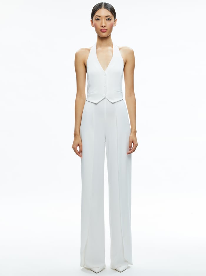 ROBIN HALTERNECK VEST JUMPSUIT - OFF WHITE image 4 - Alice And Olivia