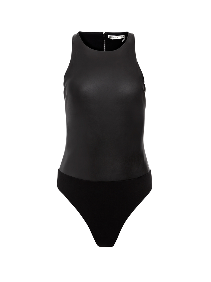 NELLIE VEGAN LEATHER BODYSUIT - BLACK image 5 - Alice And Olivia