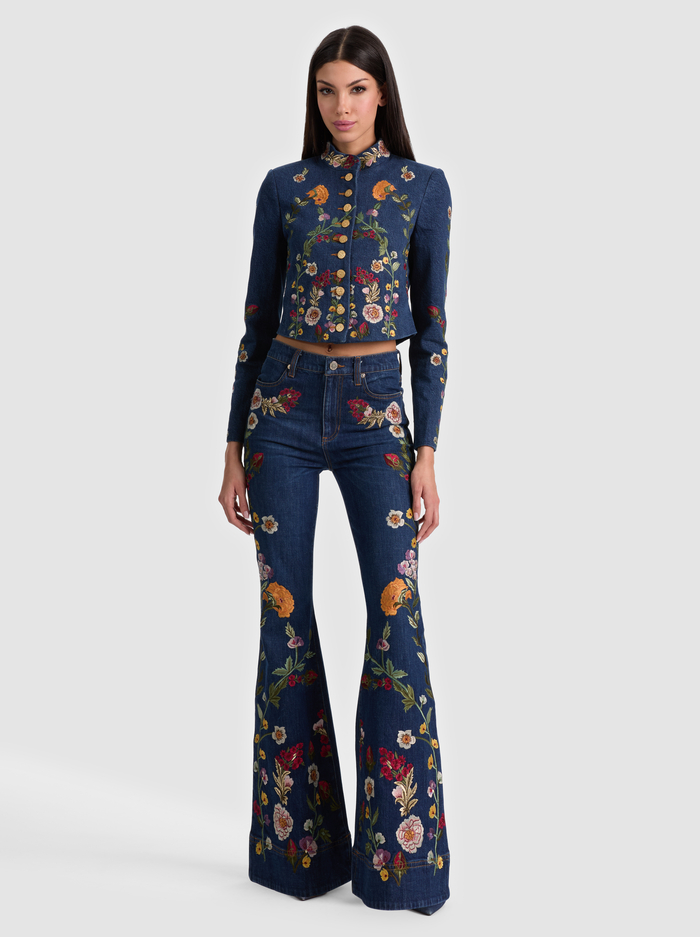 EMERSON DENIM MILITARY JACKET - CATHERINE DARK MULTI image 2 - ALICE + OLIVIA