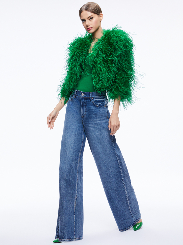 KIDMAN FEATHERED JACKET - EMERALD image 4 - Alice And Olivia