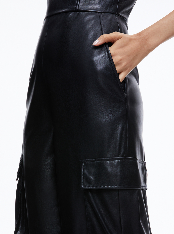 EMELDA CARGO VEGAN LEATHER JUMPSUIT - BLACK image 3 - Alice And Olivia