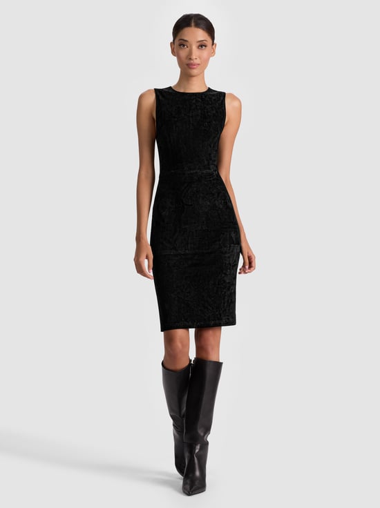 BLACK-DELORA SUEDE MIDI DRESS
