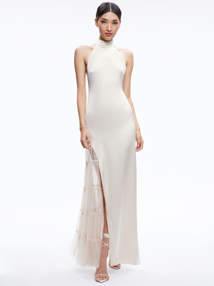 RYN SLIT TULLE PANEL MAXI DRESS - CHAMPAGNE image 4 - Alice And Olivia