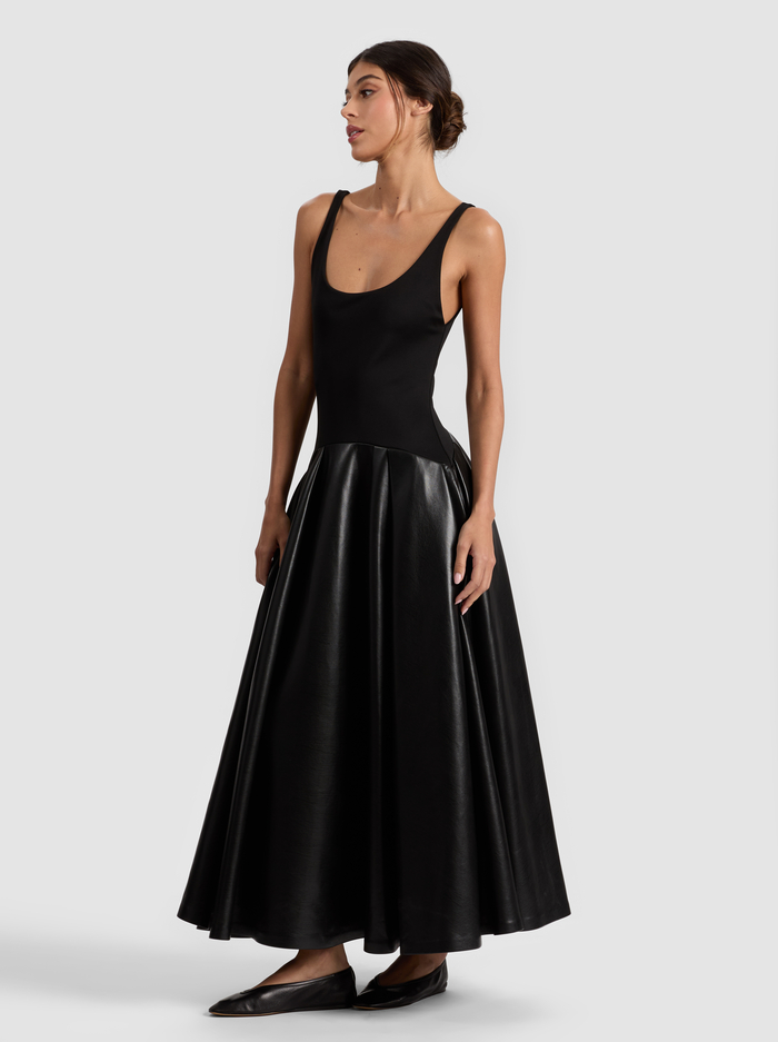 ADLEY DROP WAIST VEGAN DRESS - BLACK image 4 - Alice And Olivia