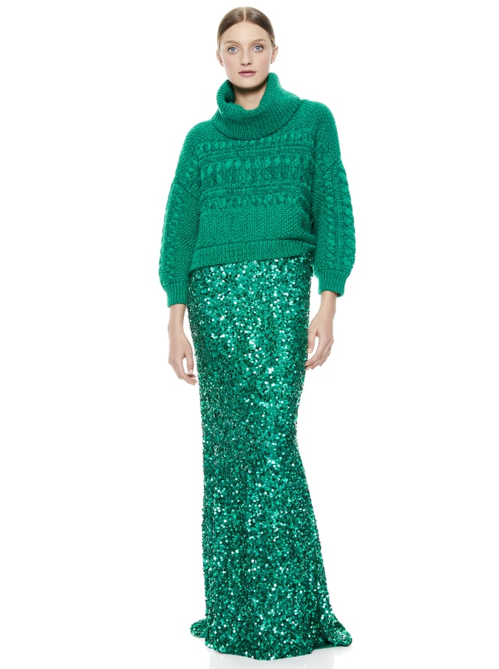 FRANCINE CABLEKNIT TURTLENECK - DARK TEAL image 4 - ALICE + OLIVIA