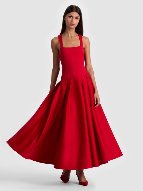 PERFECT RUBY-ADLEY DROP WAIST MIDI DRESS