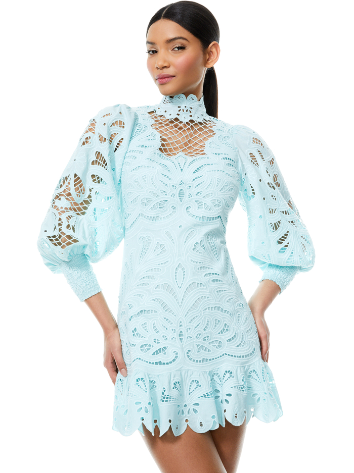 YAZMIN EYELET MINI DRESS - POWDER BLUE image 3 - Alice And Olivia