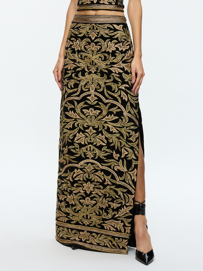 GEORGIE MAXI SKIRT - BLACK/GOLD - Alice And Olivia