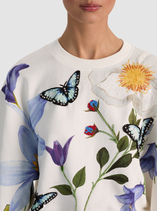 TWISTING VINES OFF WHITE-RUSSELL EMBELLISHED CREWNECK SWEATSHIRT