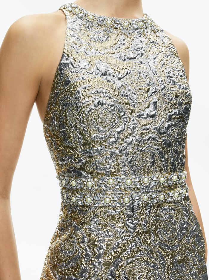 DRU CREW NECK MINI DRESS - SILVER/GOLD image 3 - Alice And Olivia