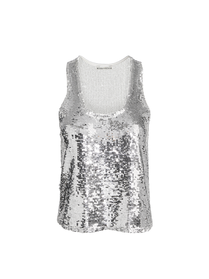 AVRIL SEQUIN BOXY TANK - SILVER image 5 - Alice And Olivia