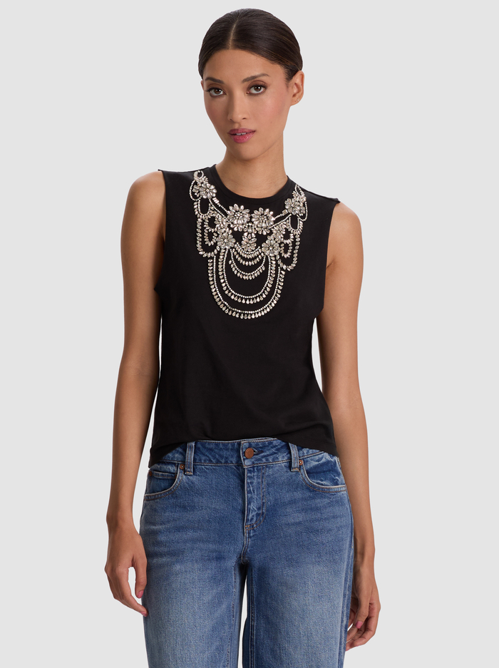 DEDE EMBELLISHED TANK - BLACK - Alice And Olivia
