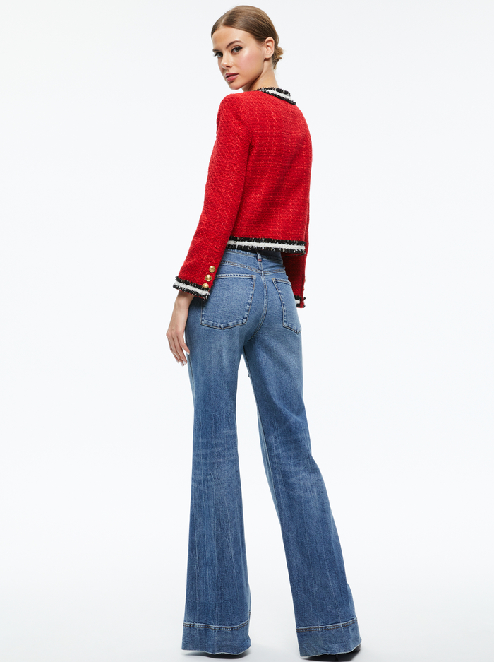 LANDON TWEED CROPPED JACKET - PERFECT RUBY/BLACK/WHITE image 1 - Alice And Olivia