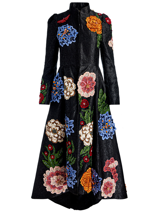 BLACK/MULTI-RENATA EMBELLISHED MAXI COAT