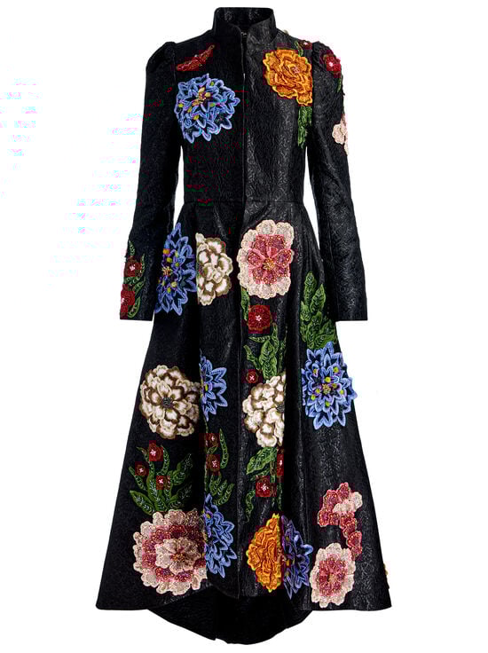 BLACK/MULTI-RENATA EMBELLISHED MAXI COAT