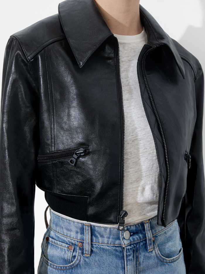 HYDE CROPPED VEGAN JACKET - BLACK image 3 - Alice And Olivia