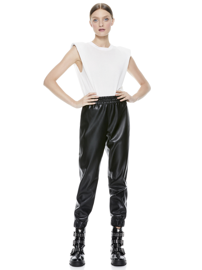 Pete Vegan Leather Jogger In Black | Alice And Olivia