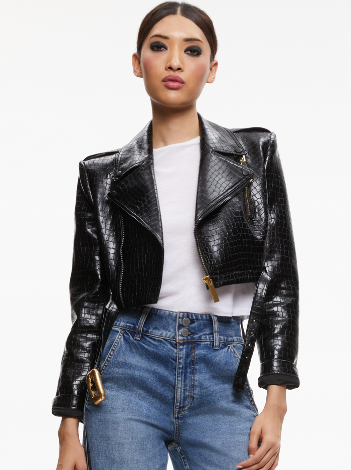 KRISHNA CROPPED MOTO VEGAN LEATHER JACKET - BLACK - Alice And Olivia