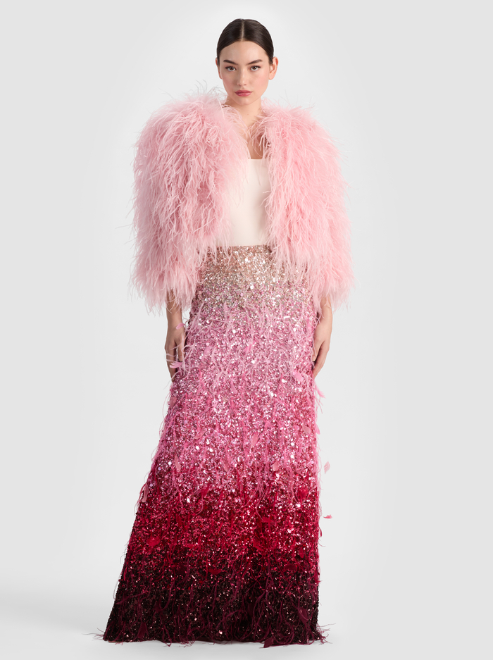 ASHTON EMBELLISHED FEATHER SKIRT - ASCENDENT OMBRE DEEP PINK image 1 - ALICE + OLIVIA