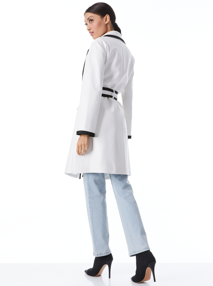 SABRA COMBINATION VEGAN LEATHER TRENCH COAT - OFF WHITE/BLACK image 1 - Alice And Olivia