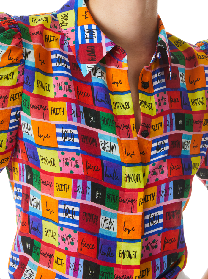 WILLA SCRUNCHED PUFF SLEEVE PLACKET TOP - LOVE PATCH image 3 - Alice And Olivia