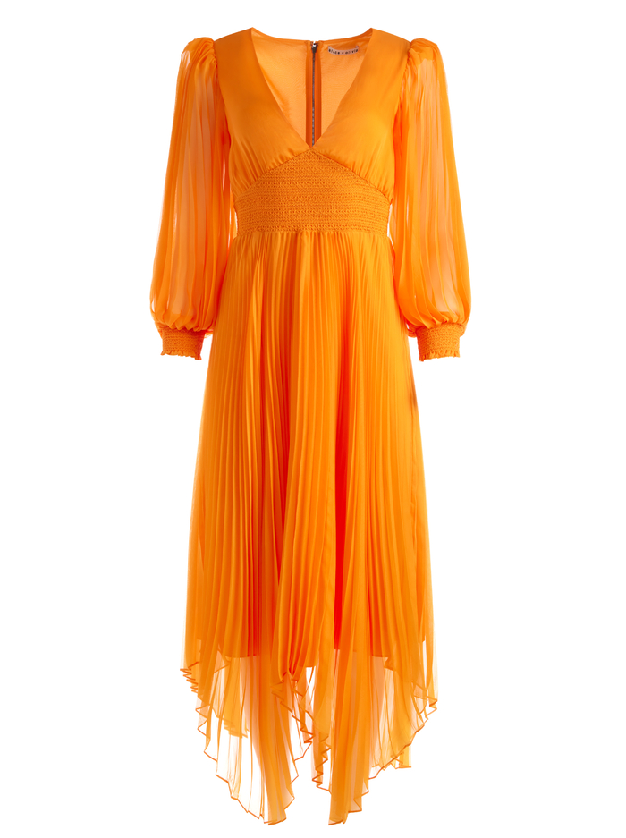 Sion Pleated Midi Dress In Tangerine | Alice And Olivia