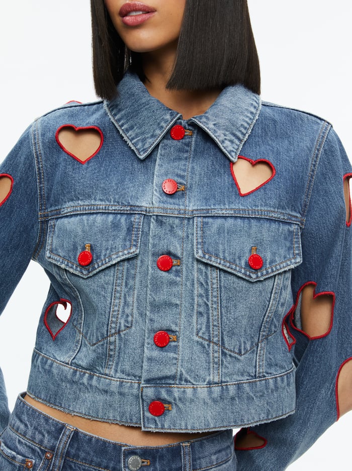 JEFF HEART EMBROIDERED CROPPED DENIM JACKET - TRUE BLUES DARK image 3 - Alice And Olivia