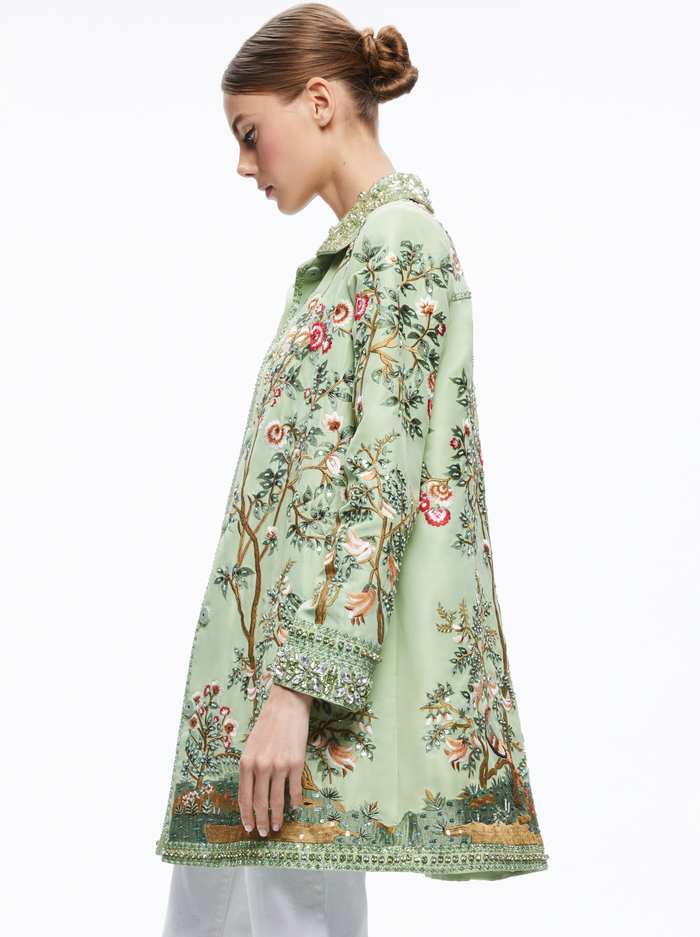 LIV EMBELLISHED COAT - GREEN TEA/MULTI - Alice And Olivia