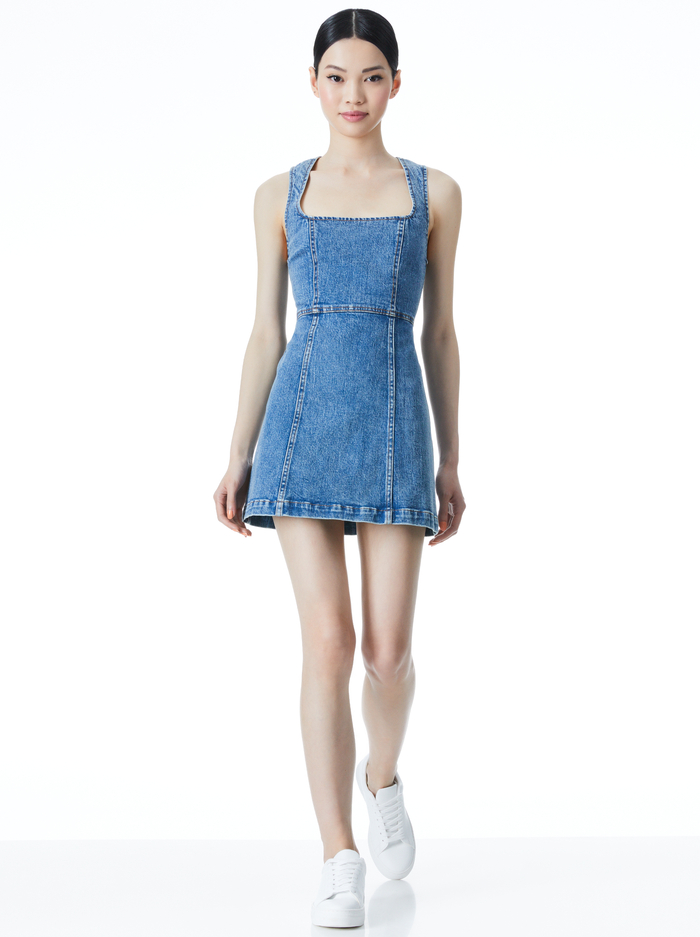 RAMSEY SQUARE NECK MINI DRESS - INDIGO NIGHTS - Alice And Olivia