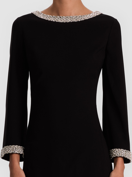 BLACK/CRYSTAL-MAILYNN EMBELLISHED TRIM MINI DRESS