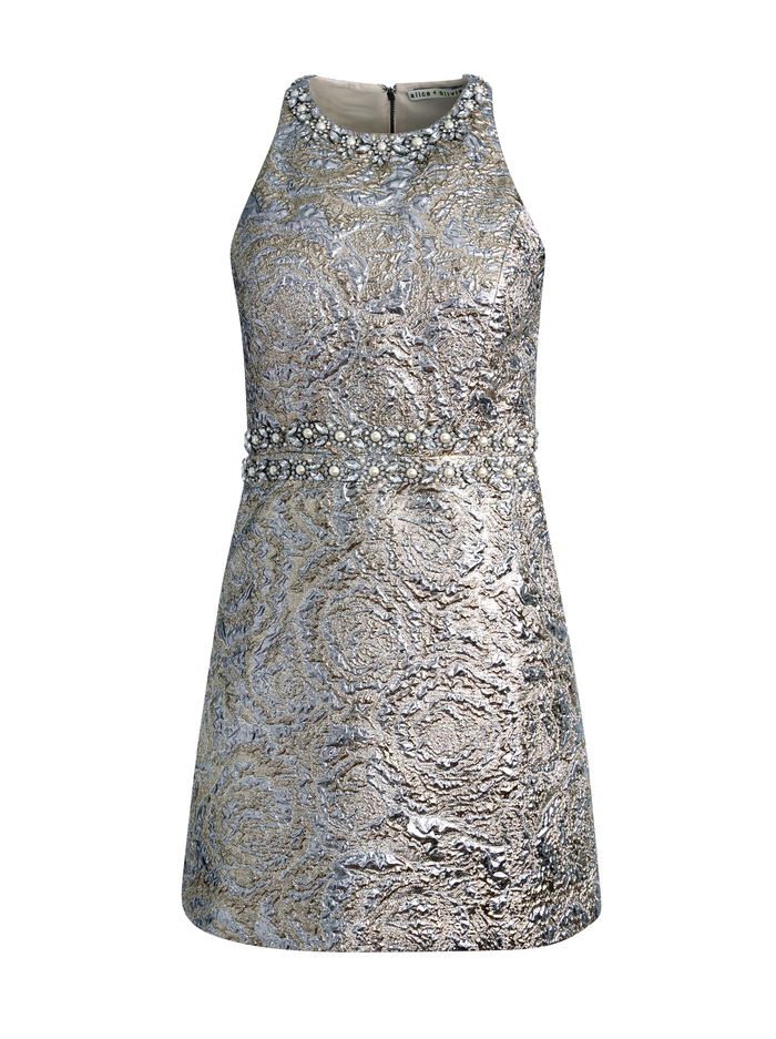 DRU CREW NECK MINI DRESS - SILVER/GOLD image 5 - Alice And Olivia