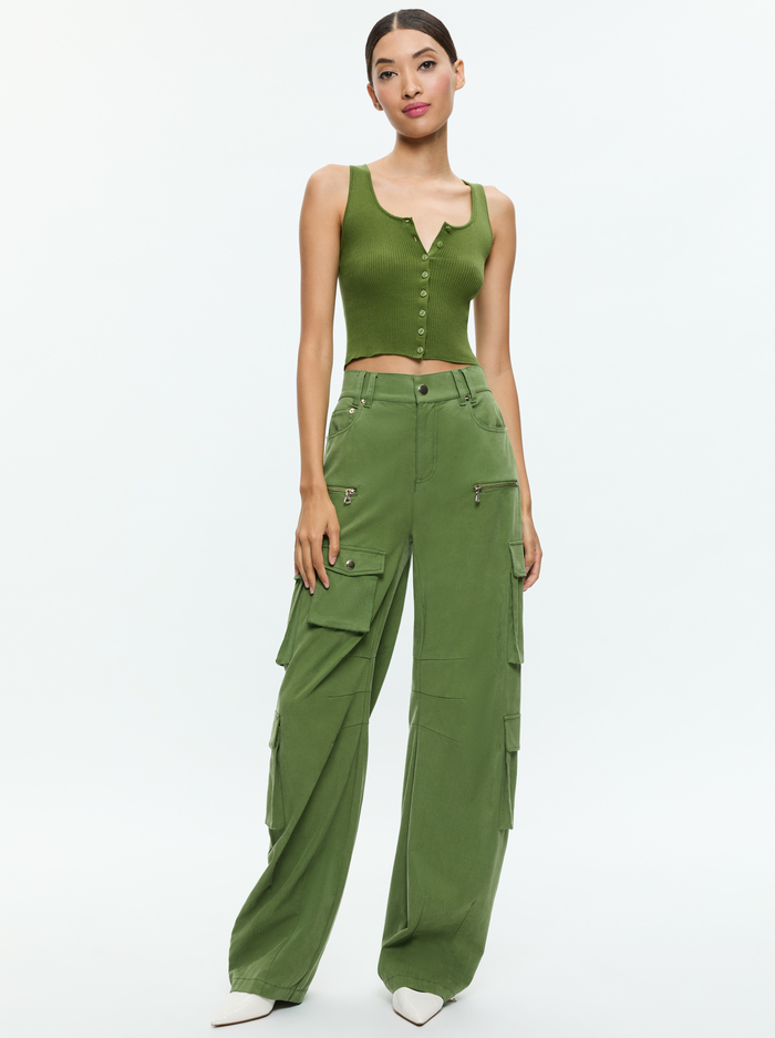 DARYN BUTTON THROUGH CROPPED TANK - AVOCADO image 1 - Alice And Olivia