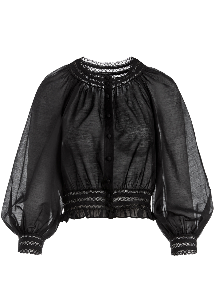 CHERELLE BUTTON FRONT BLOUSE - BLACK image 5 - Alice And Olivia
