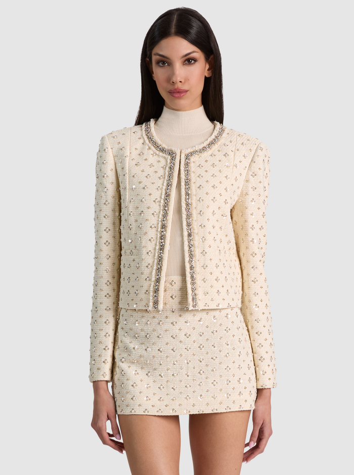 THOMASINA EMBELLISHED TWEED JACKET - VANILLA - ALICE + OLIVIA