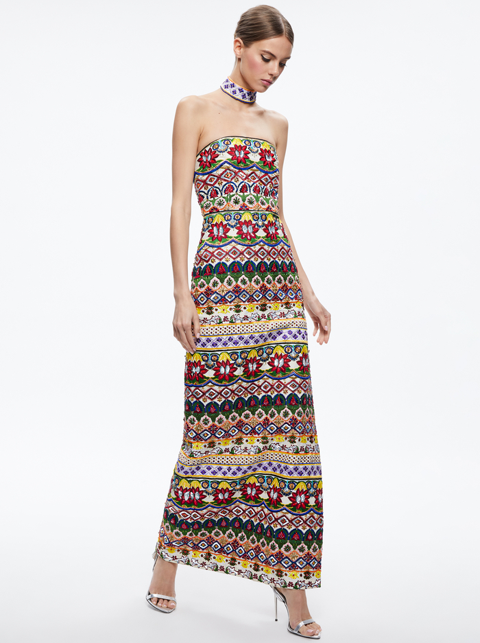 GEORGIE CHOKER STRAPLESS GOWN - CHAMPAGNE/MULTI image 4 - Alice And Olivia