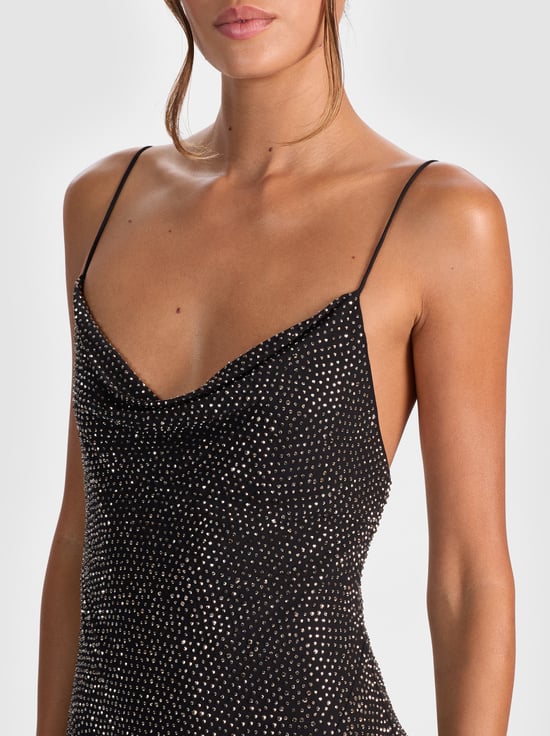 BLACK-HARMONY EMBELLISHED SLIP DRESS
