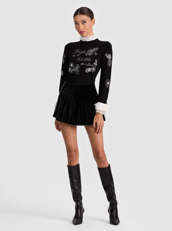 BLACK-EMILIE VELVET MINI SKORT