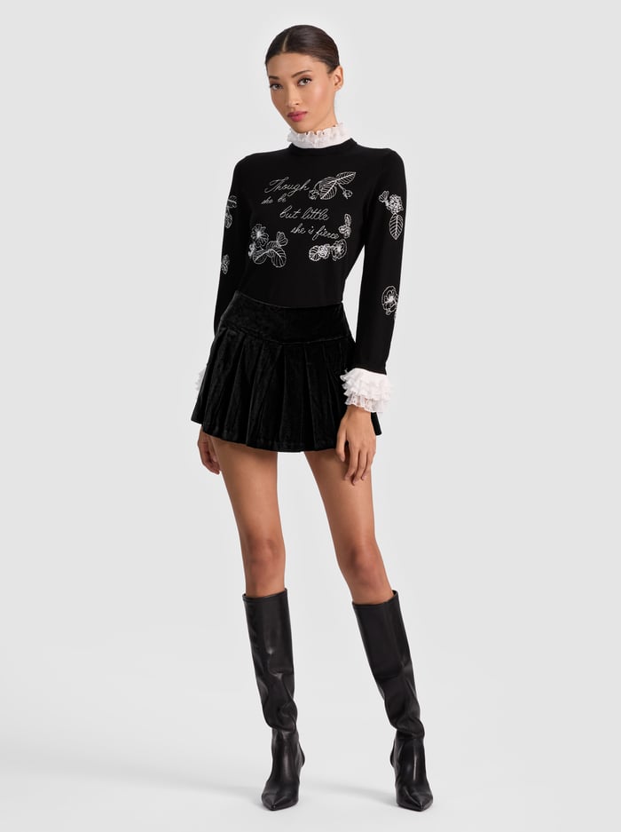 EMILIE VELVET MINI SKORT - BLACK image 1 - Alice And Olivia
