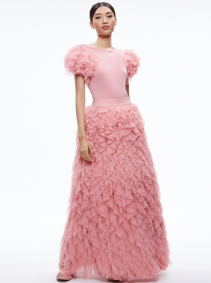 RYLYN TULLE SLEEVE T-SHIRT - ROSE image 4 - ALICE + OLIVIA