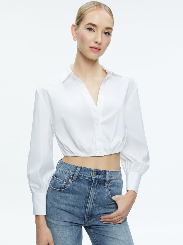 TRUDY CROPPED BUTTON DOWN - OFF WHITE - Alice And Olivia