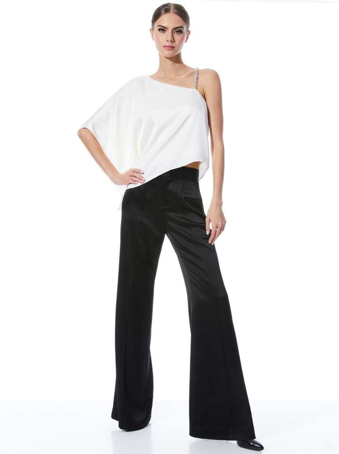 RIKO ONE SHOULDER EMBELLISHED STRAP TOP - ECRU image 2 - ALICE + OLIVIA